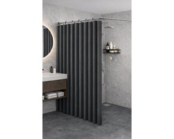 Vouwbaar douchegordijn grijs – 150 x 200 cm – waterafstotende linnen look | ShowerEase