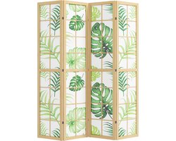 Vouwbaar kamerscherm 4 panelen 160×1,8×170 cm houtkleur+groen, hout, roomdivider, scheidingswand, stevig en duurzaam, eenvoudig ontwerp, praktisch en mooi, voor studeerkamer, woonkamer en kantoor