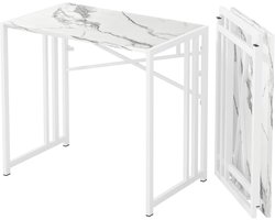 Vouwbare bureau van 90 cm met wit marmer, ideaal als schrijf- en computertafel voor kleine ruimtes en kamperen, geen montage nodig