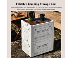 Vouwbare Camping Opbergdoos - Camping Box 50L Grote Capaciteit met Wielen voor Auto (Grijs-Wit)