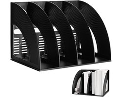 Vouwbare Desk Organizer voor A4 Documenten, 4 Compartimenten, Sortering en Opslag van Tijdschriften en Papieren, Zwart