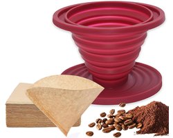 Vouwbare en draagbare koffiezetter van silicone met 40 papieren filters voor camping en thuisgebruik