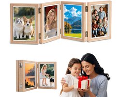 Vouwbare Houten Fotolijst voor 4 Foto's - Collage Fotolijst met Scharnieren - 10x15 cm - 180° Flexibel - Display Voor Meerdere Foto's - Bureau & Boekenplank - Voor Woonkamer & Kantoor & Huisdecoratie