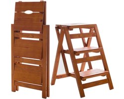 Vouwbare Kruk - Ladder Stoel - Extra Hoogte - Massief Houten - 150kg Belasting - Geel