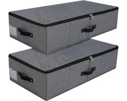 Vouwbare Opbergbak voor Onder Bed met Kunststof Steun voor Dekens, Kleding en Duvets - Organizer voor Slaapkamer en Kledingkast 74,5 x 38 x 18 cm - Set van 2