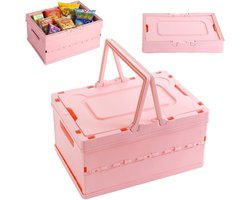 Vouwbare Opbergdoos met Deksel en Handvat, 30 x 22 cm, Ideaal voor Kasten en Kantoor, Groen en Roze