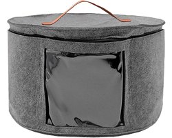 Vouwbare Opbergdoos voor Hoeden met Deksel en Rits, Leer Handvat, Transparant, Ideaal voor Kasten en Reizen, 42 x 26 cm, Grijs