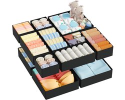 Vouwbare Opbergdozen voor Kleding - 12-delige Organizer Set voor Sokken, Ondergoed en Accessoires, Ideaal voor Kledingkast en Lade-organisatie, Zwart