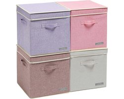 Vouwbare Opbergmanden met Deksel – 4 Stuks, Handige Fabric Storage Boxen in Felle Kleuren