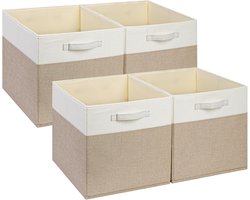 Vouwbare Opbergmanden voor Speelgoed en Kleding, 30 x 30 x 30 cm, Set van 4 in Licht Khaki en Crème Wit voor Kinderkamer en Kasten
