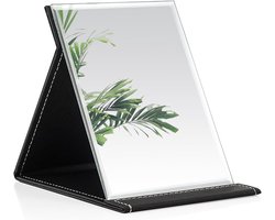 Vouwbare Reismirror - 25 x 18 cm - Zwart PU Leer - Super HD - Draagbare Camping Spiegel - Grote Reismirror - HD Make-up Spiegel - Zwart voor Tafel - Scheren - Make-up