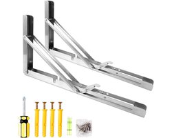 Vouwbare Steunbeugels voor Planken - Zware Driehoekige Beugels voor Wandmontage, Ideaal voor Opbergruimte en Meubels, 14 Inch, Zilver