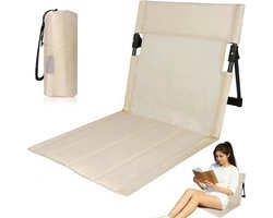 Vouwbare Strandmat met Rugleuning, Lichtgewicht Strandstoel, Ideaal voor Camping en Tuin, Inclusief Draagtas, Zacht en Comfortabel (Crème), 1 Stuk