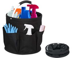 Vouwbare Universele Schoonmaak Caddy - 28 x 28 cm - Vrijstaand Gereedschapsmand - Schoonmaakmand - Gereedschapszak met 6 Externe Compartimenten voor Binnen Buiten Tuin Badkamer Kamperen Zwart