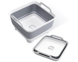 Vouwbare Wasbak met Handgreep - Grijze Opvouwbare Kom voor Kamperen, Keukenaccessoires met Afvoer
