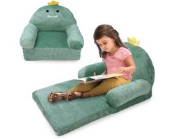 Vouwbare Zachte Kinderbank met Dinosaurus Motief, 2-in-1 Armstoel en Bed voor Peuters en Kleuters, Ideaal voor Speelkamers en Slaapruimtes