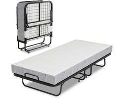 Vouwbed 90x200 cm met matras, stevig metalen frame, 4 vergrendelbare wielen, tot 200 kg