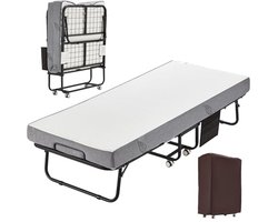 Vouwbed met Schuimmatras voor Volwassenen - Draagbaar Opklapbed met Metalen Frame en Zijvak - 190,5 x 78,7 cm