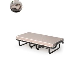 Vouwbed - Opklapbed - Logeerbed - Zetelbed - Logeermatras - 1 persoons - Metalen frame - Beige