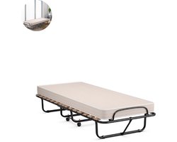 Vouwbed - Opklapbed - Logeerbed - Zetelbed - Logeermatras - 1 persoons - Metalen frame - Beige