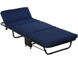 Vouwbed - Opklapbed - Logeerbed - Zetelbed - Logeermatras - 1 persoons - Metalen frame - Blauw