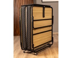 Vouwbedden.com Dut-ch Bedding - Premium Vouwbed met Binnenvering Matras- 90x200 - Logeerbed - Opklapbed inclusief Matras en Hoofdbord - Opvouwbare Bed