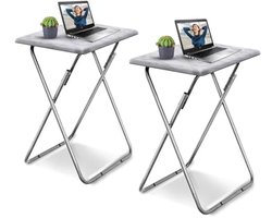 Vouwbijzettafel Set van 2 - Inklapbare Tafel voor Balkon, Tuin en Huiskamer - Wit Marmer - Compact Ontwerp (37 x 47 x 66)