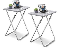 Vouwbijzettafel Set van 2 - Inklapbare Tafel voor Balkon, Tuin en Huiskamer - Wit Marmer - Compact Ontwerp (37 x 47 x 66)