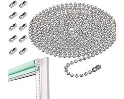 Vouwgordijn Ketting - Rolgordijn Ketting - Optrekgordijnketting Zilver - 3m - Gordijnketting - met 10 Clips Voor Rolkettingen - RVS - Duurzaam - Niet Gemakkelijk te Breken - Reserveketting Rolgordijn - 4.5*6mm - Voor Rol, Romeins, Jaloeziefittingen