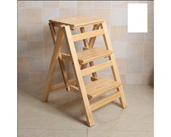 Vouwkruk Ladder - Houten Kruk - Hulp bij Klussen - Massief Hout - 42x56x66 cm - Geel