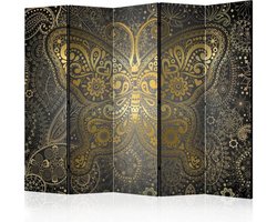 Vouwscherm - Gouden Vlinder 225x172cm , gemonteerd geleverd, dubbelzijdig geprint (kamerscherm)