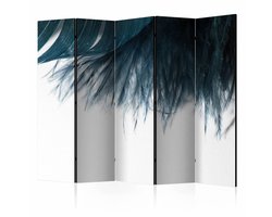 Vouwscherm / Kamerscherm - Donker blauwe veer II 225x172cm , gemonteerd geleverd, dubbelzijdig geprint