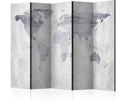 Vouwscherm / Kamerscherm - Wereld op beton 225x172cm , gemonteerd geleverd, dubbelzijdig geprint