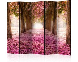 Vouwscherm - Roze bloemenlaan 225x172cm, gemonteerd geleverd, dubbelzijdig geprint (kamerscherm)