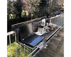Vouwtafel Balkon - Balkonbar Tafel - Balkon Genieten - Ruimtebesparend Ophangsysteem - 145 cm - Hout Zwart