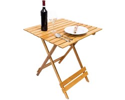 Vouwtafel Bamboe - Klaptafel Tuin - Buiten Zitten - Inklapbaar Frame - 66 x 66 x 75 cm - Naturel