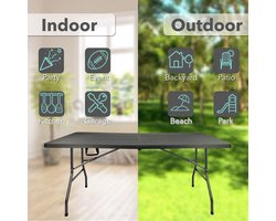 Vouwtafel voor Buiten - Opvouwbare Tuintafel - Picknicktafel met Handig Draagsysteem - Rotan Look - 180x75x74 cm - Zwart
