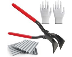 Vouwtang 45° afkantang breed 60 mm - Plaattang afvalgereedschap met antislip handgreep en handschoenen - Beproefd dakdekker gereedschap voor doe-het-zelvers - Rood