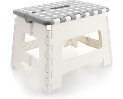 Vouwtrap met rubberen noppen, opvouwbare opstapkruk - draagbare klimhulp voor huishouden, keuken en badkamer - antislip klapkruk - draagkracht tot 150 kg (wit/grijs, 1 stuks)