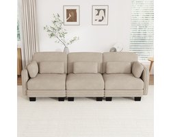 Vovtenza 3-zits rechte modulaire bank - huidvriendelijke chenille bekleding - inclusief lenden- en armkussens - comfortabele zit - goede ondersteuning - vrij combineerbaar - voor woonkamers en appartementen - lichtbruin