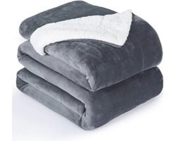 VOXO Luxe Sherpa Fleece Deken - Super Zacht, Warm en Donzig - Plaid voor op de Bank, Bed of Woonkamer Decoratie - 150 x 200 cm Donker Grijs
