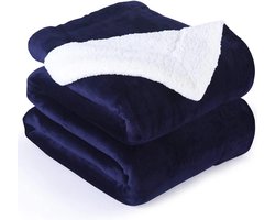 VOXO Luxe Sherpa Fleece Deken - Super Zacht, Warm en Donzig - Plaid voor op de Bank, Bed of Woonkamer Decoratie - 150 x 200 cm Marine Blauw
