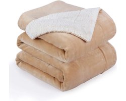 VOXO Luxe Sherpa Fleece Deken - Super Zacht, Warm en Donzig - Plaid voor op de Bank, Bed of Woonkamer Decoratie - 200 x 240 cm Camel