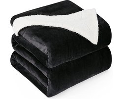 VOXO Luxe Sherpa Fleece Deken - Super Zacht, Warm en Donzig - Plaid voor op de Bank, Bed of Woonkamer Decoratie - 200 x 240 cm Zwart