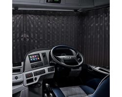 Vrachtwagen gordijnen, 2 stuks, zwart, gordijnplooien, jaloezieën, black-out, privacy, 240 x 90 cm, inclusief haken.