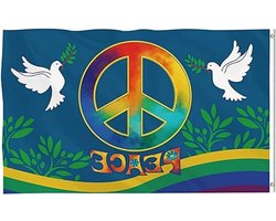 Vrede Duif Tuinvlag 90x150 cm - Regenboog Banners met Messing Oog - Decoratieve Vlaggen .