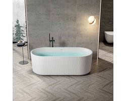 Vrijstaand Bad Geribbeld 170x78 cm Mat wit – Exclusief Acryl Designbad met Ribbelmotief | Luxe Statement voor je Badkamer