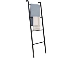 Vrijstaand Handdoekenrek Ladder 4-Niveaus Zwart - Handdoekhouder Badkamer en Woonkamer