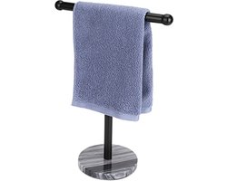 Vrijstaand handdoekenrek met zware marmeren basis - T-vormig zwart roestvrij staal voor badkamer en aanrecht