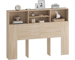 Vrijstaand hoofdbord met opbergruimte - bedaccessoire met 4 open vakken - 140 x 19 x 103 - 5 cm - natuurlijke houtlook